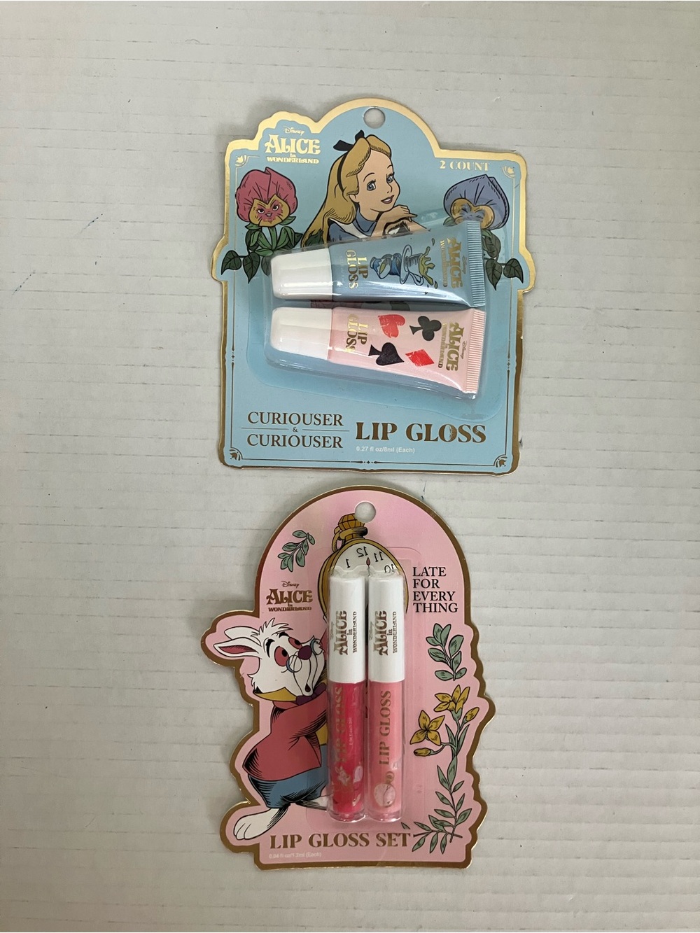 Disney Alice in Wonderland Lip Gloss Set 4 piece - Blue, Pink, White (2) 2 pack